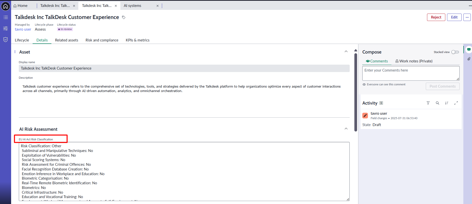 Leveraging Tavro AI Agents to Auto-Generate AI Risk Assessments in ServiceNow AI Control Tower